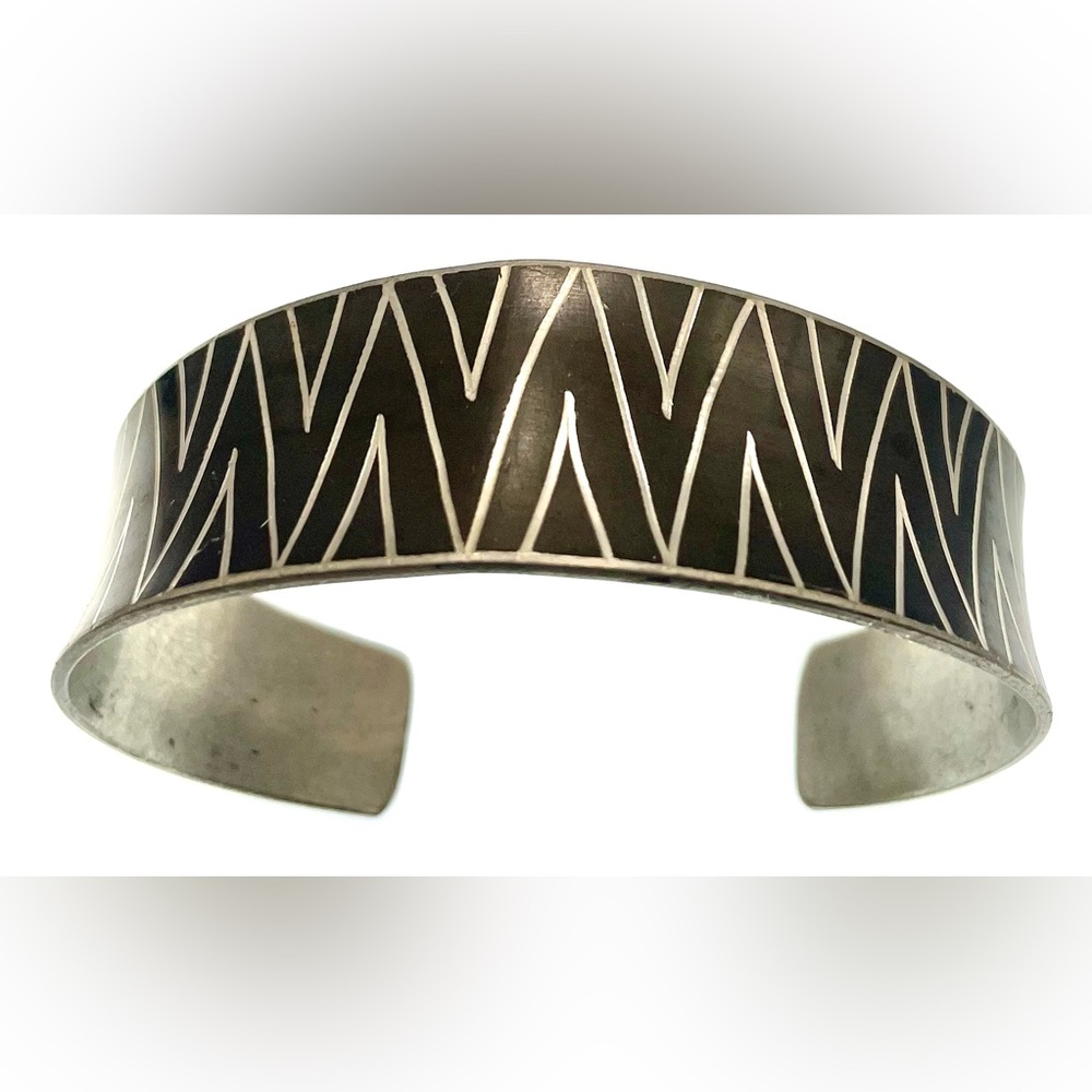 Vintage Black and Silver Geometric Cuff Bracelet
